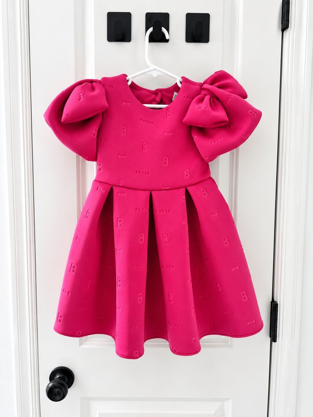 Baker by Ted Baker Girls 3-4 Years Hot Pink Bow Sleeve Party Dress 104cm